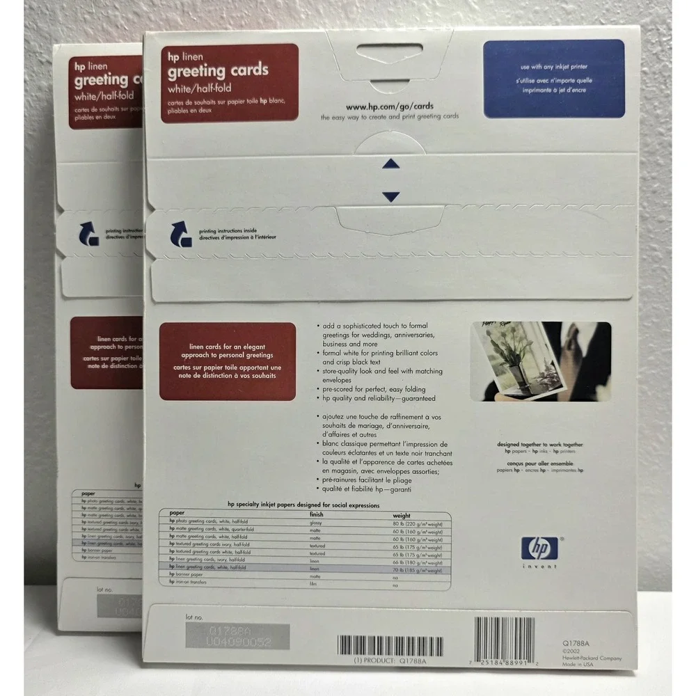 HP Linen Greeting Cards White Half-Fold For Inkjet 8.5x11 20 Cards x 2 = 40